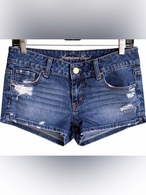 American Eagle Distressed Denim Shorts Size 8 Low Rise Festival Summer